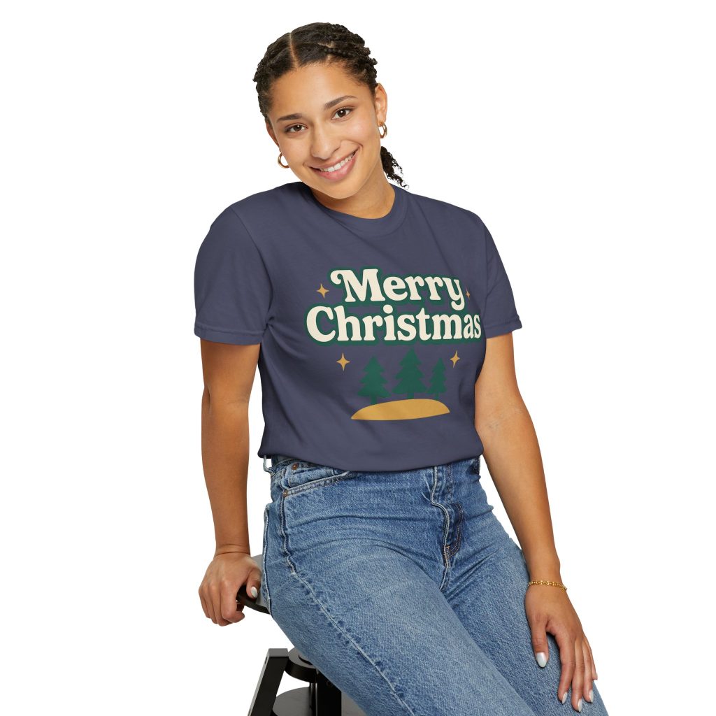 merry christmas retro trees t shirt | holiday typography tee